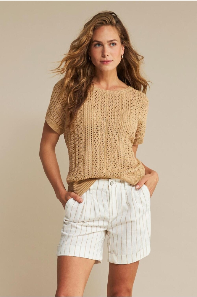 CLEO SHORT COTTON LINEN STRIPE SRB4574 DARK SAND
